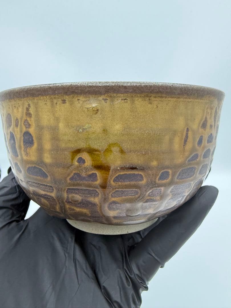 天目茶碗 鼈甲天目 玳皮天目風 抹茶茶碗 美濃焼系 刻印あり