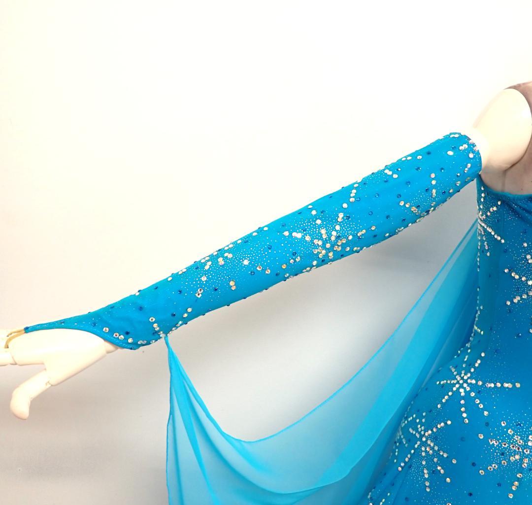 Y5434【白樺ドレス】M★水色/スワロフスキー/スタンダード☆社交ダンス