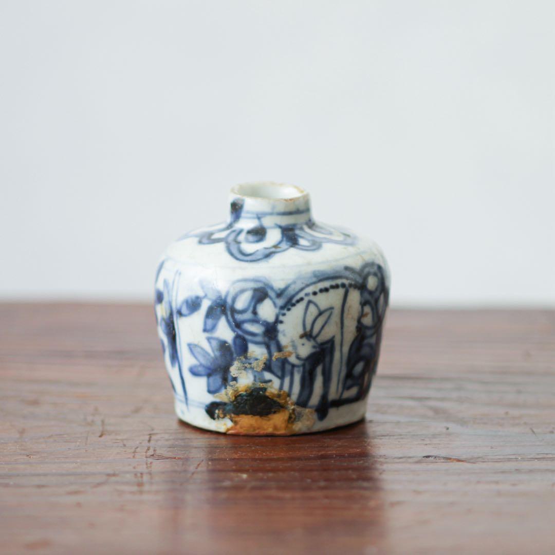 古染付　小壺　中国陶磁器　青花　青華