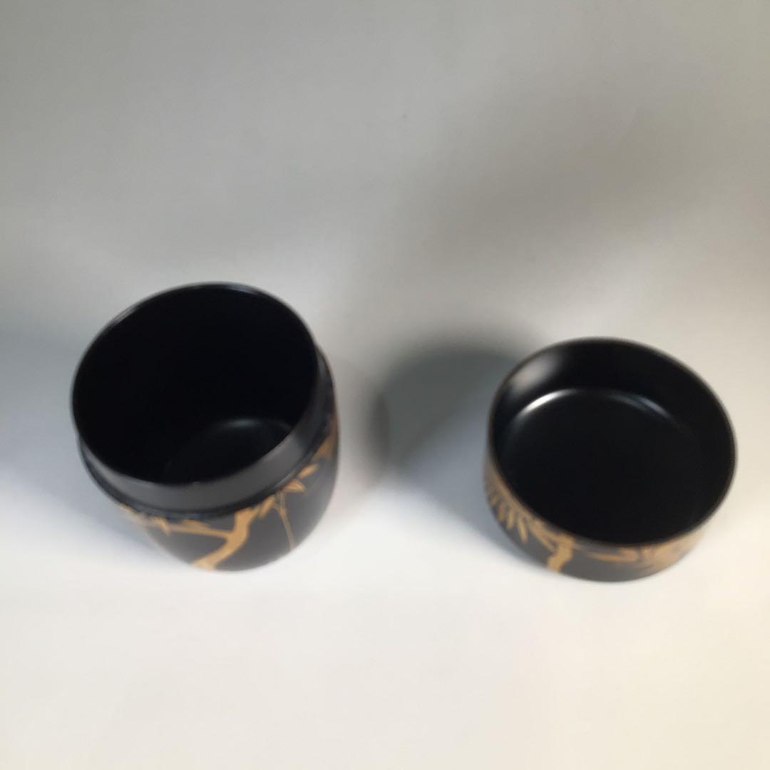 Ｍ８１１　茶入　『和田瑾斎作』『黒漆塗』『松竹蒔絵』『腰高茶入』　共箱　茶道具