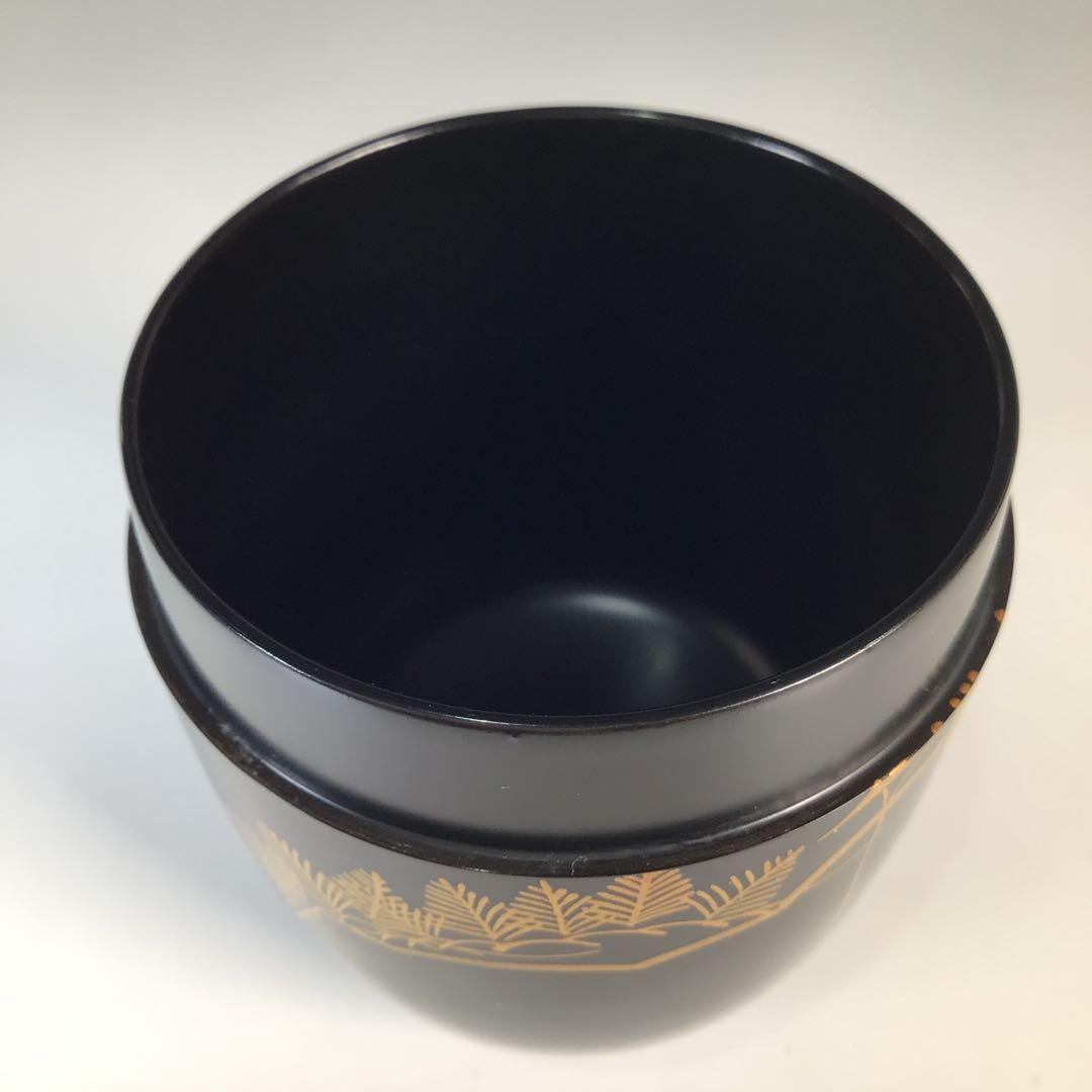 Ｍ８１１　茶入　『和田瑾斎作』『黒漆塗』『松竹蒔絵』『腰高茶入』　共箱　茶道具