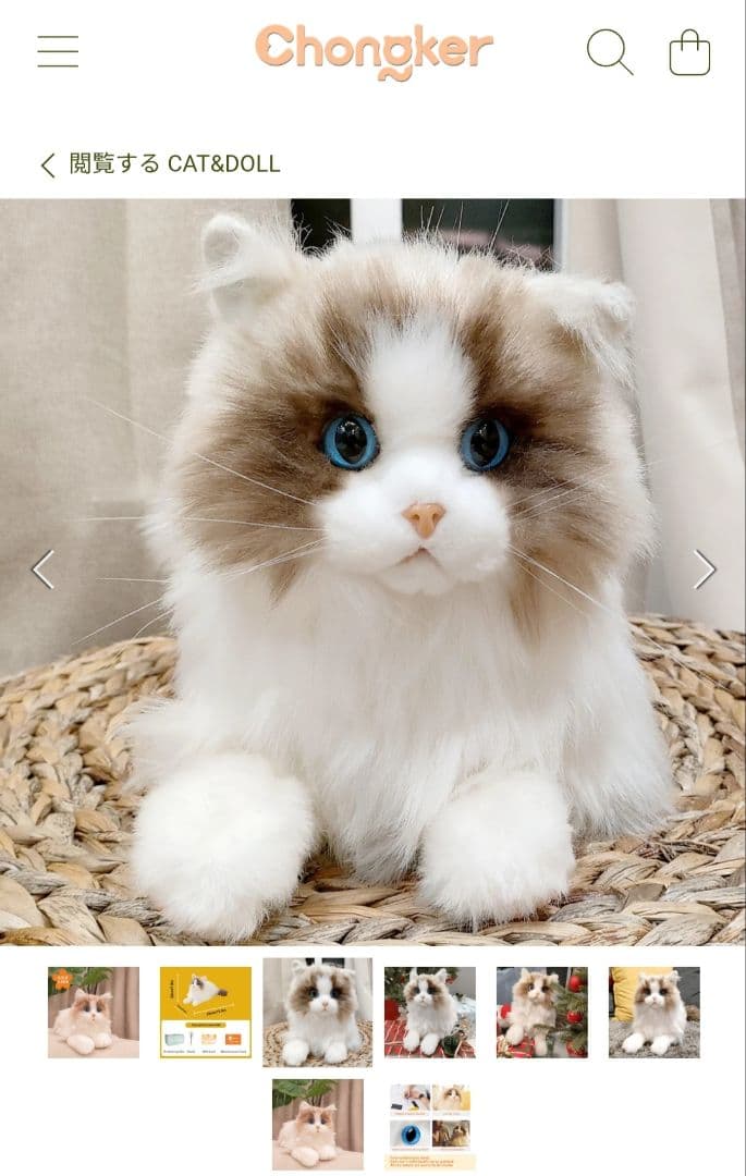 美品 Chongker 猫 ぬいぐるみ 35cm ラグドール チョンカー 本物似