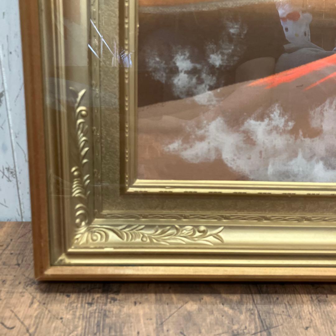 昭和レトロ 木製フレーム 赤富士 富士山 日本画 油絵 アート インテリア