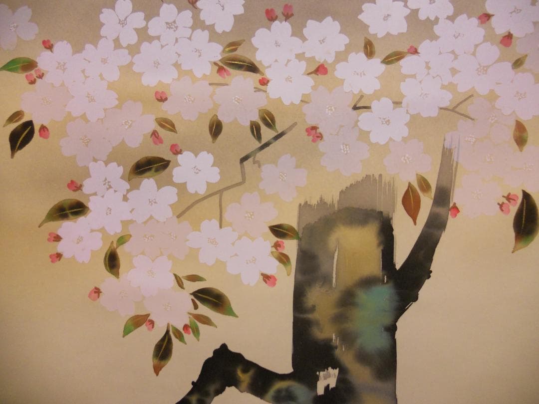 掛け軸 小川大鳳 桜に瑠璃鳥 絹本 希少 軸装 茶道具 掛軸 美品 です。