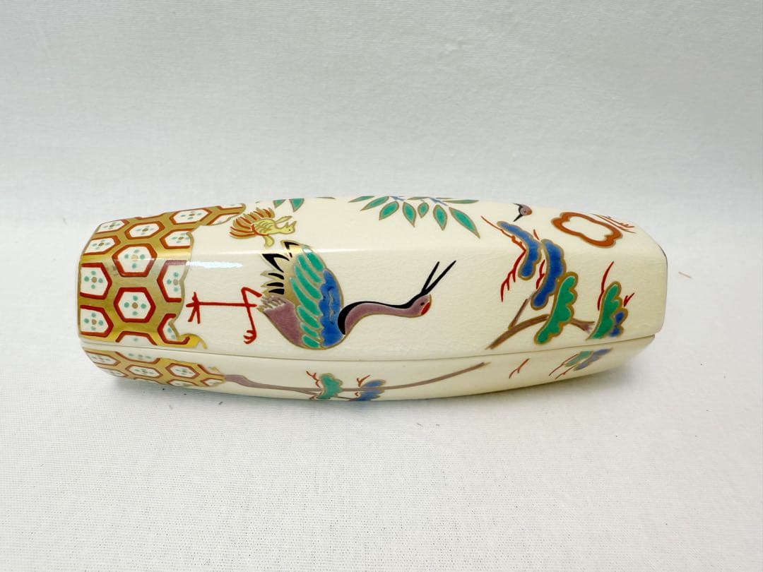 未使用 茶道具 桃岡堂造 仁清風 松竹梅鶴亀絵 ぶりぶり香合 底印 共箱