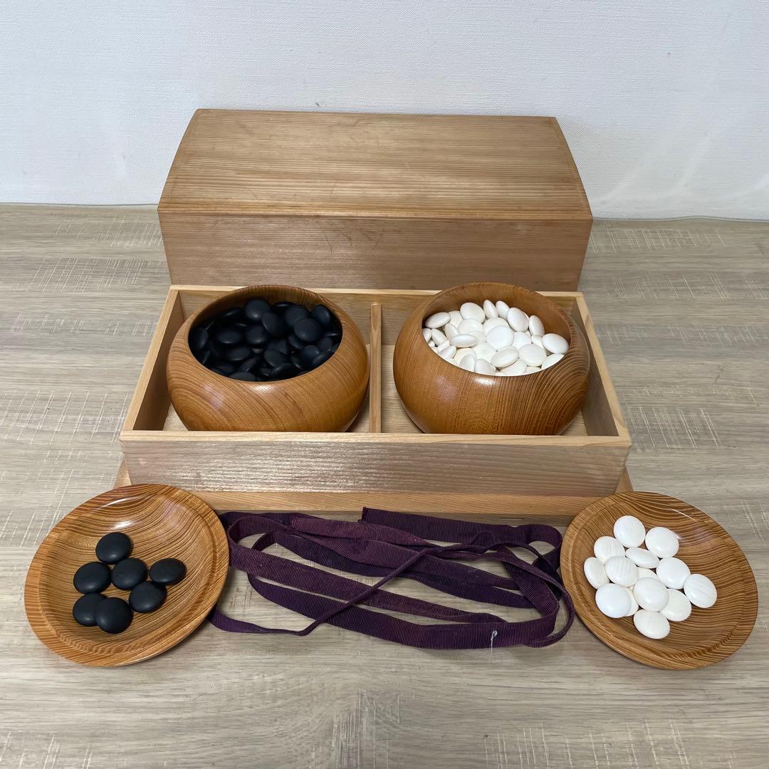 ★良品★ 碁石セット 肉厚 本蛤碁石 那智黒 碁笥 桐箱付き