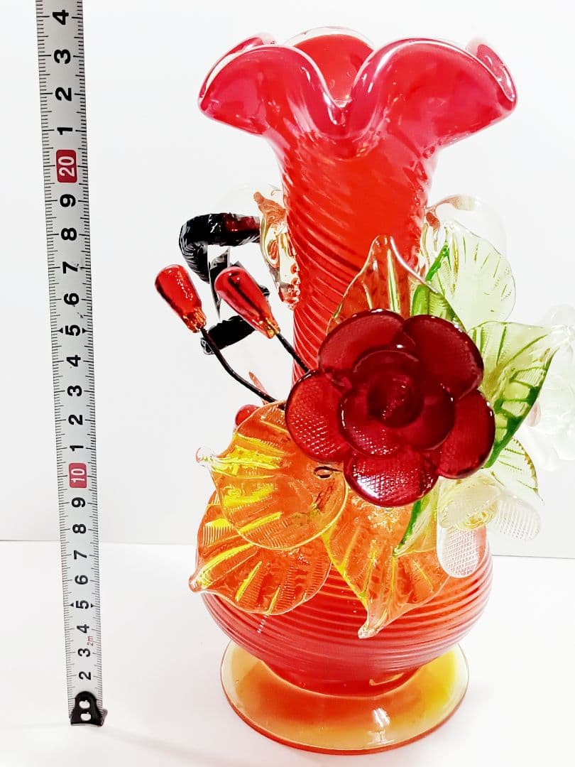 【美品】琉球ガラス 花瓶 ガラスオブジェ ガラス工芸 24cm