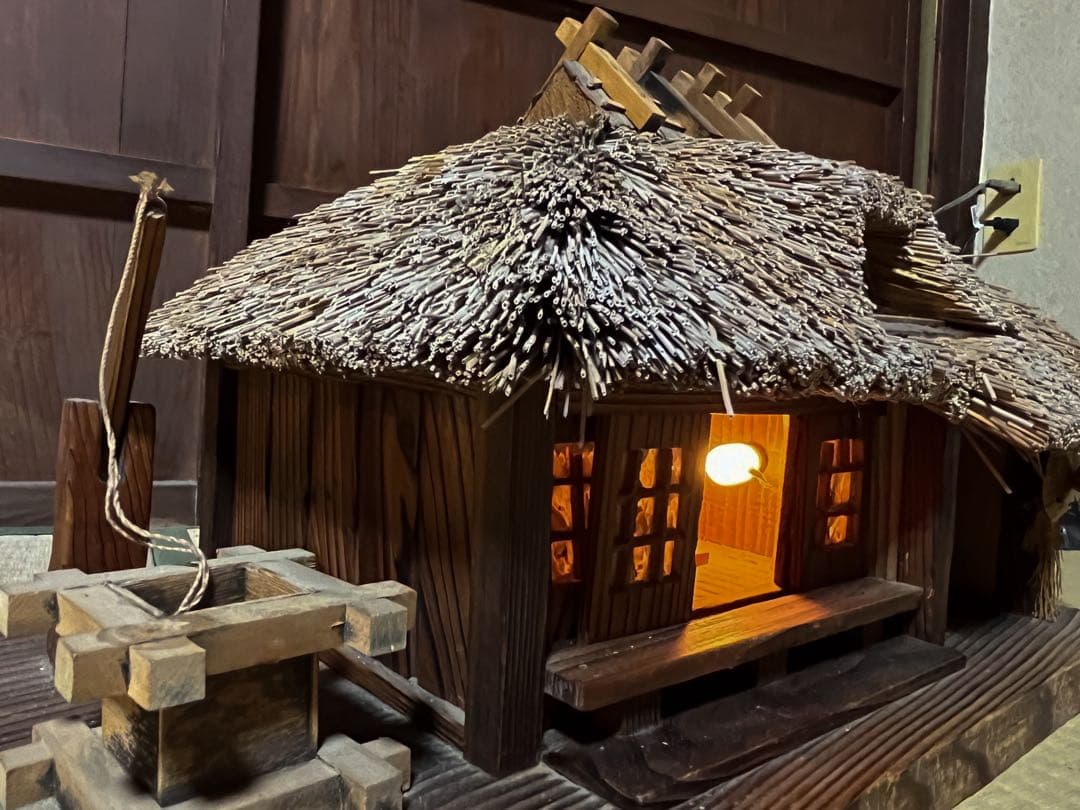 【希少】大型茅葺 古民家 リアル模型 昭和レトロ 照明付き オブジェ