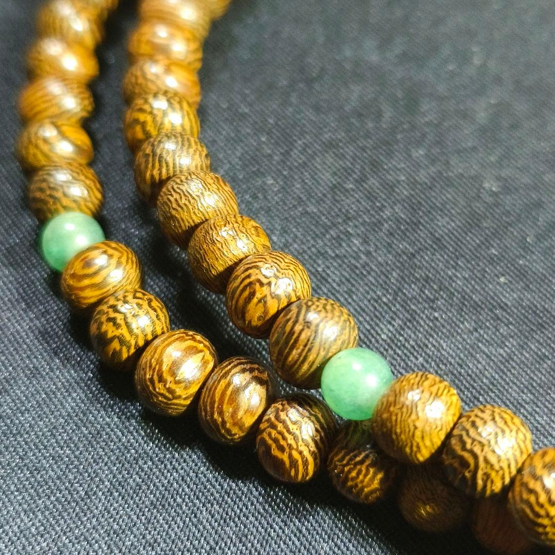 お念珠 鐵刀木 本銀 印度翡翠 共箱 天然石 未使用美品 旧家蔵出し 送料無料