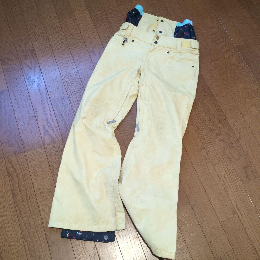 【美品】ROXY　スノボウェア　上下セット　総柄　デニム風　イエロー　Ｓ