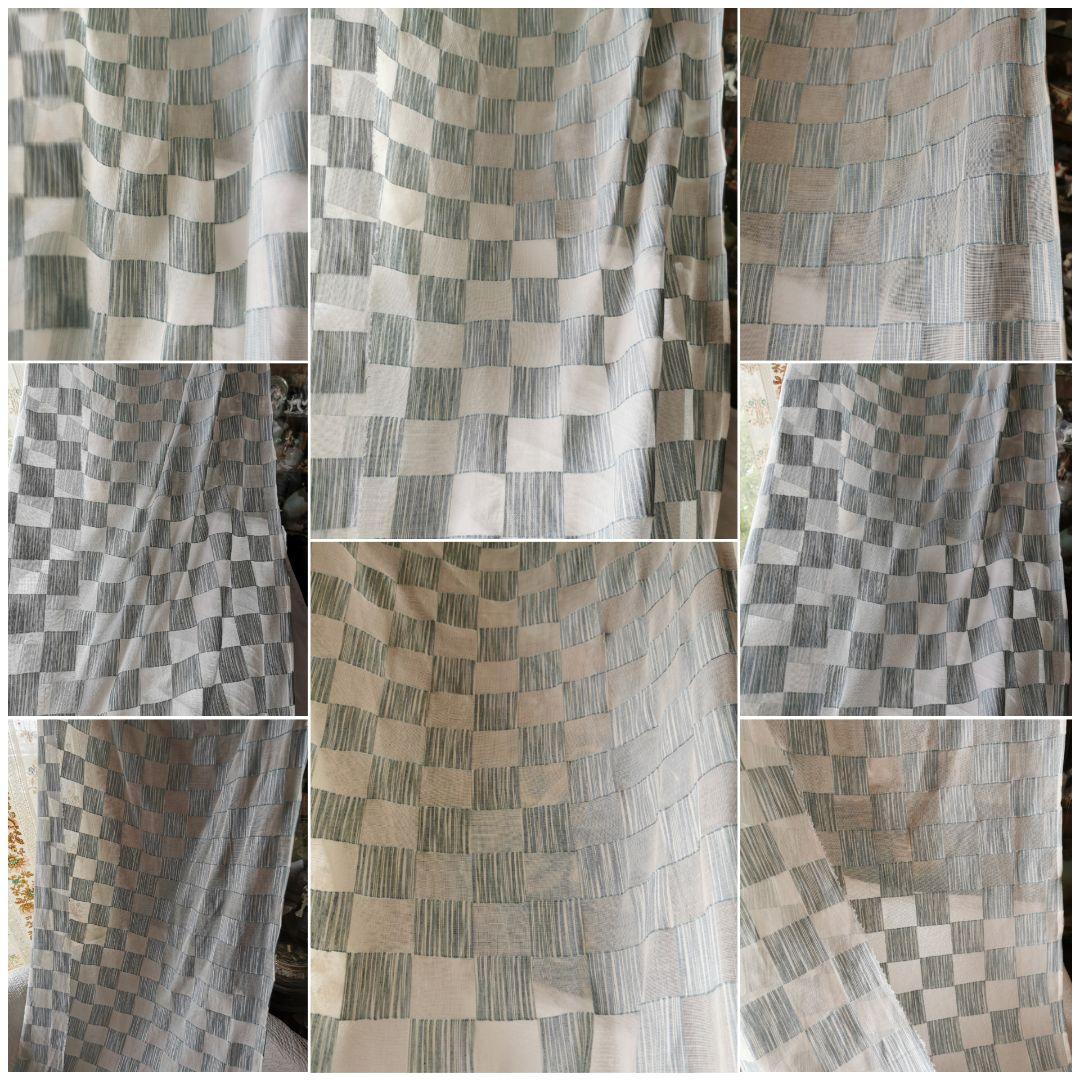 英国ヴィンテージ ノッティンガムレース最高峰マドラスカーテン ダミエ市松格子模様