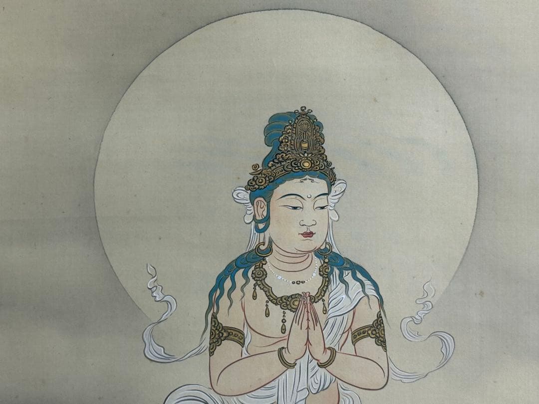 絹本肉筆　観音像　宮原柳僊拝寫　二十三夜　仏教美術　掛軸　送料込み251012