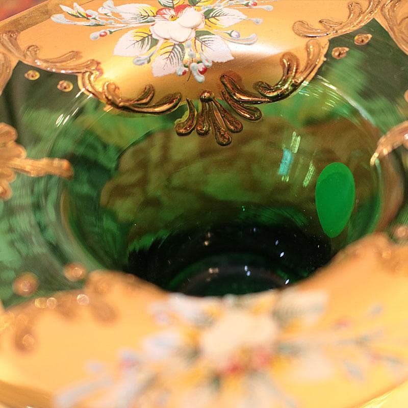 ムラーノガラス 金彩バスケット 24K装飾 イタリア製 緑 223-249