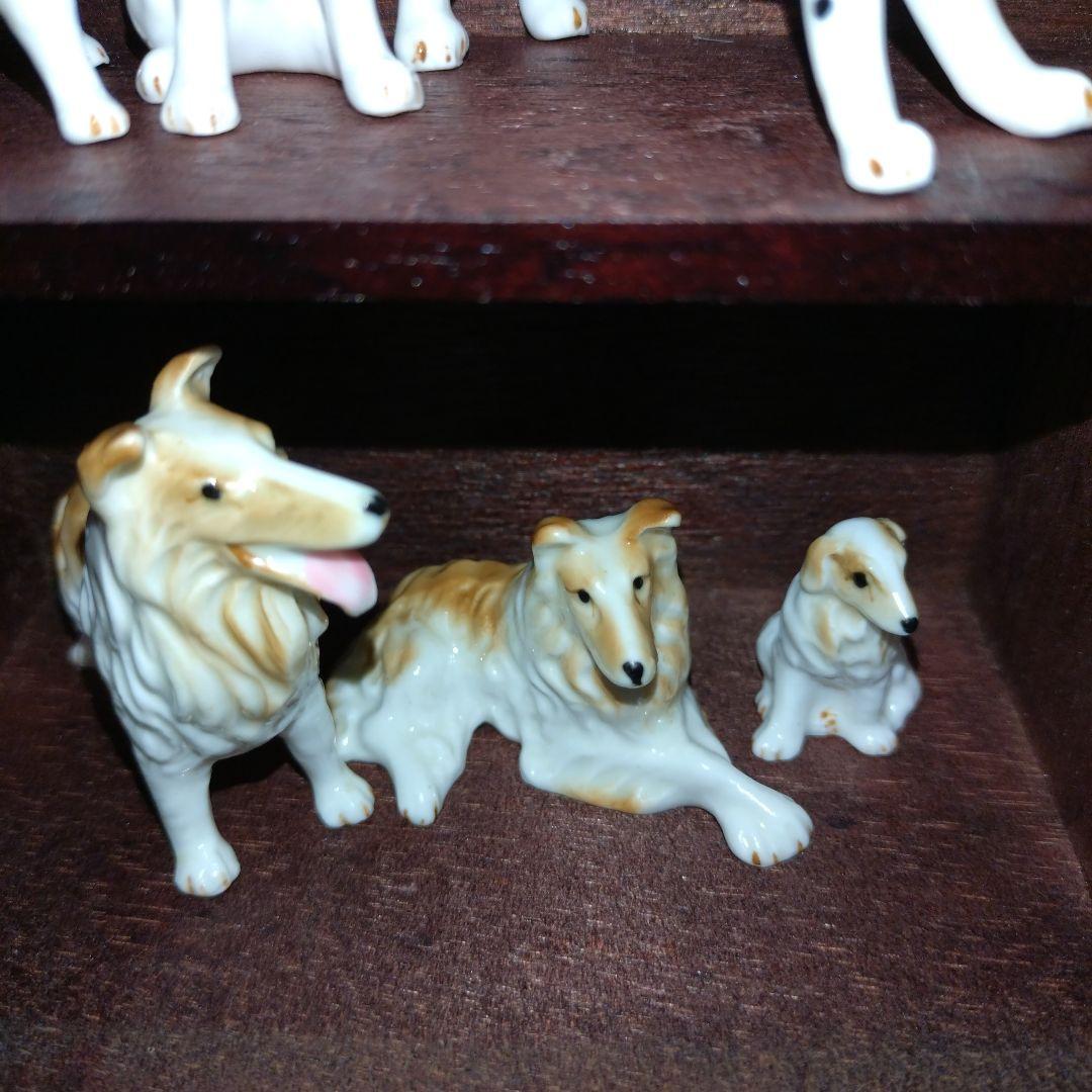 ミニチュア陶器犬の置物・ケース付きセット
