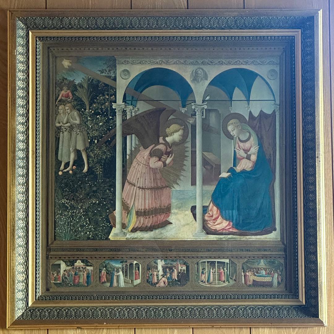 キリスト教美術 絵画 額縁 アンティーク 66.5×67cm 骨董品