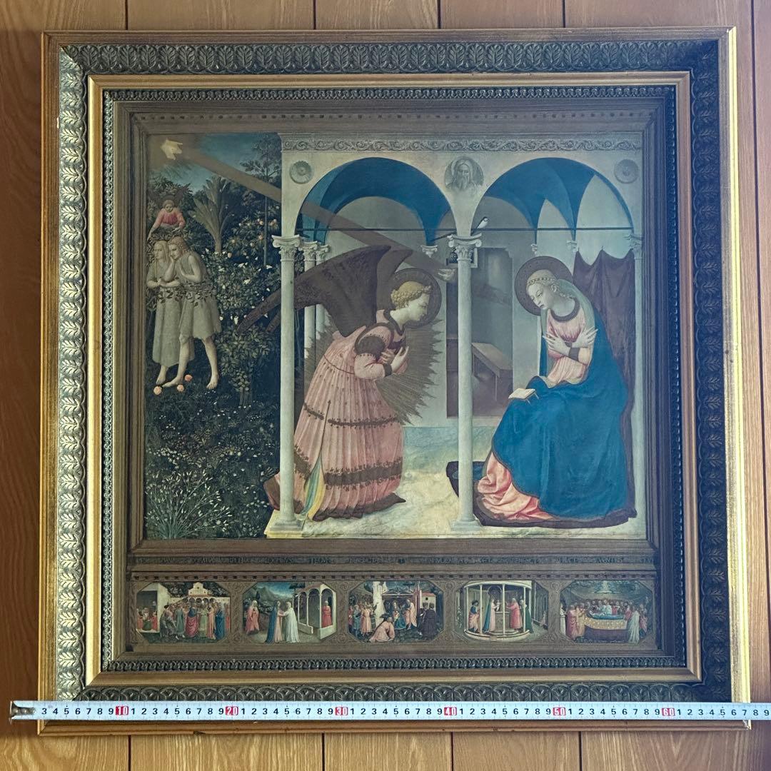 キリスト教美術 絵画 額縁 アンティーク 66.5×67cm 骨董品