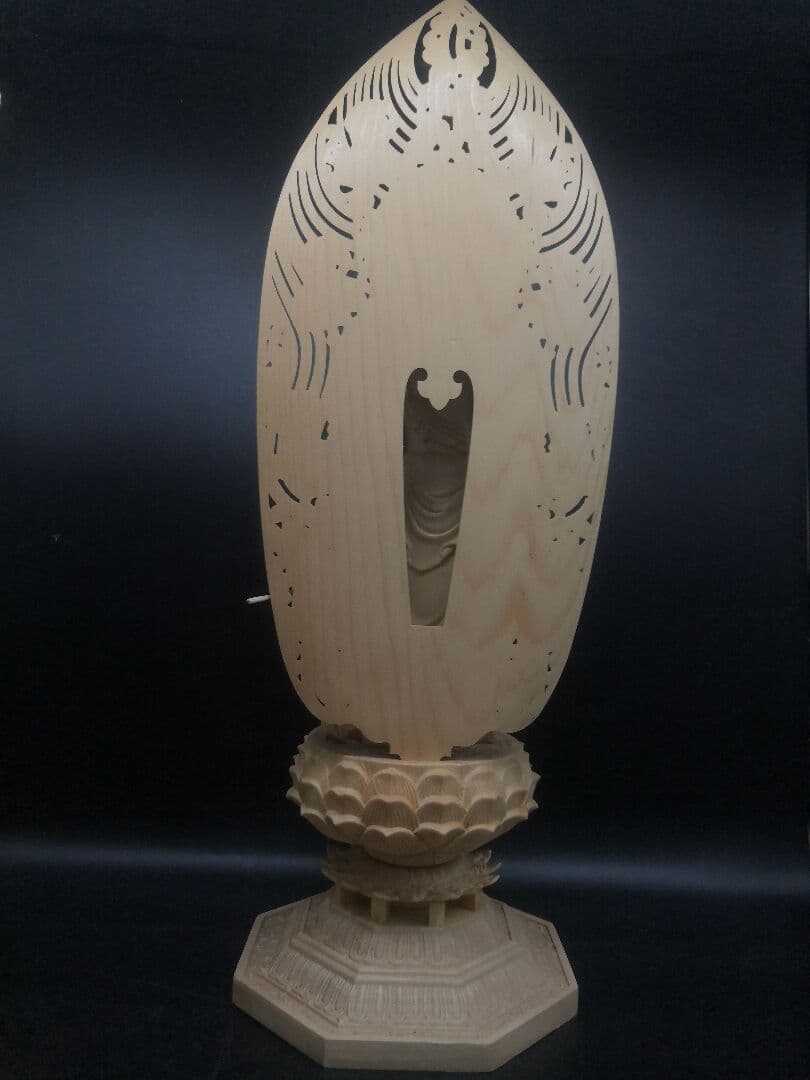 【修縁堂】仏像 阿弥陀三尊 日光菩薩 観音菩薩 八角蓮華丸台座 木彫り 無病息災