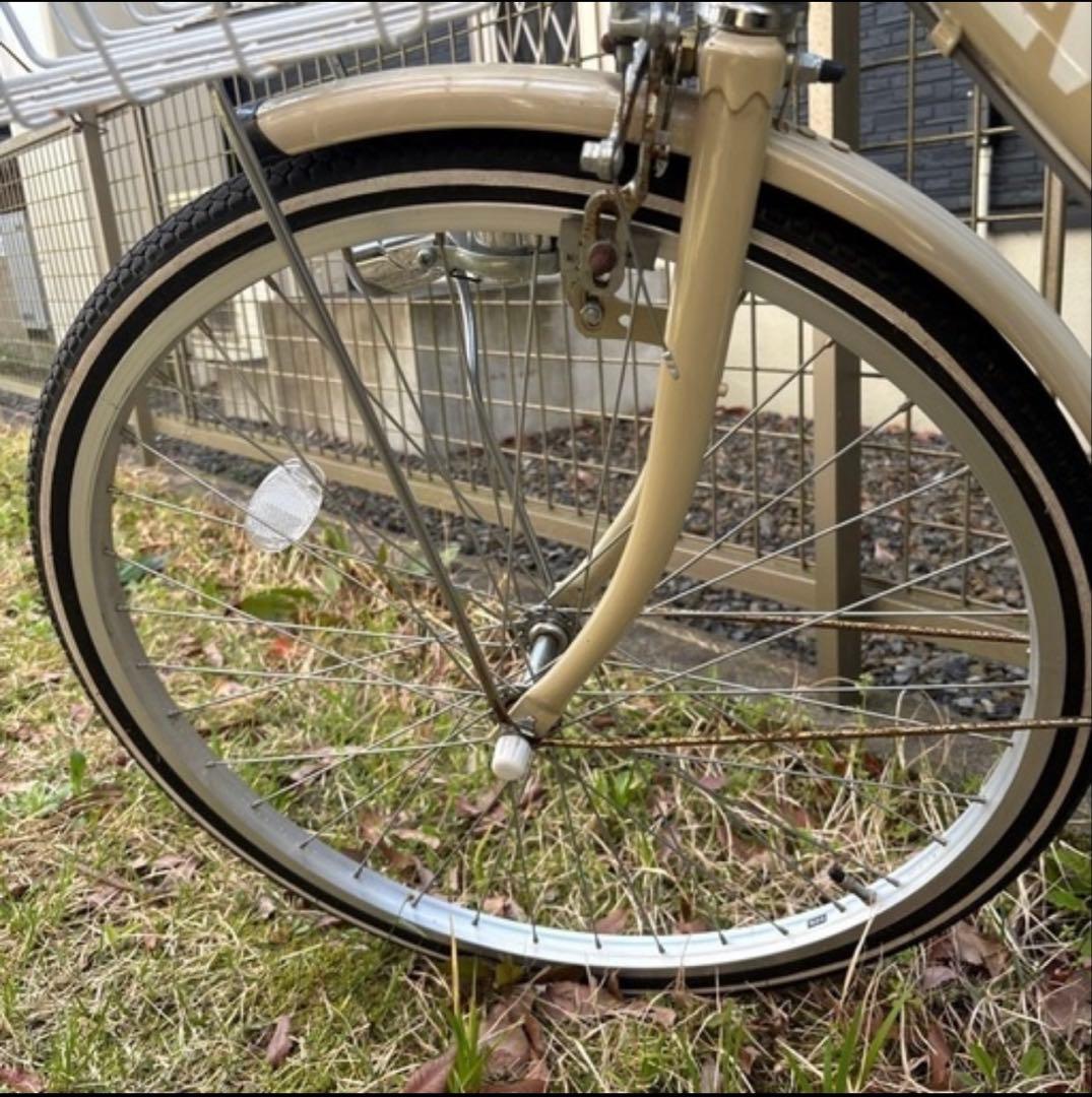 GW限定お値下げ！美品！自転車ベージュ 24インチ 前カゴ付き
