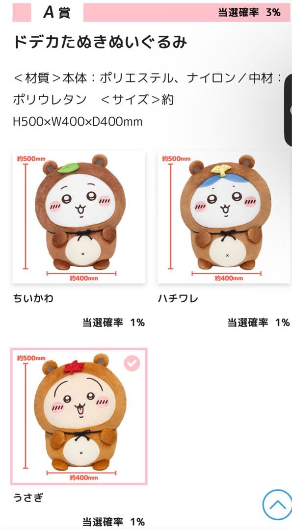 ちいかわ　たぬきだもんくじ　うさぎ　A賞