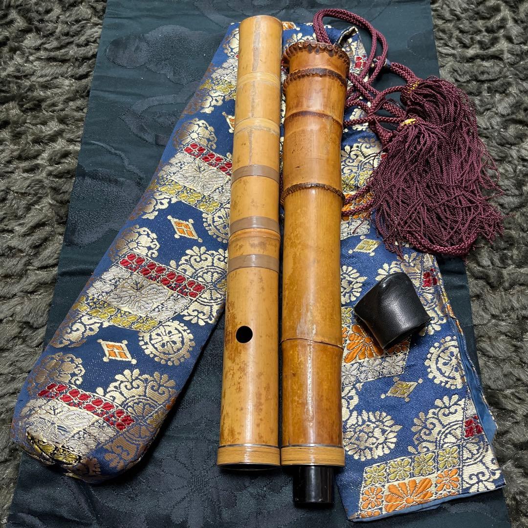 尺八 琴古流 竹仙 中継ぎ緩み無し 二尺二寸管 籐巻 銀三線 【音出し確認済み】