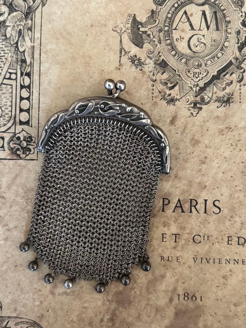 フランスアンティーク　 ヤドリギ　シルバーメッシュパース