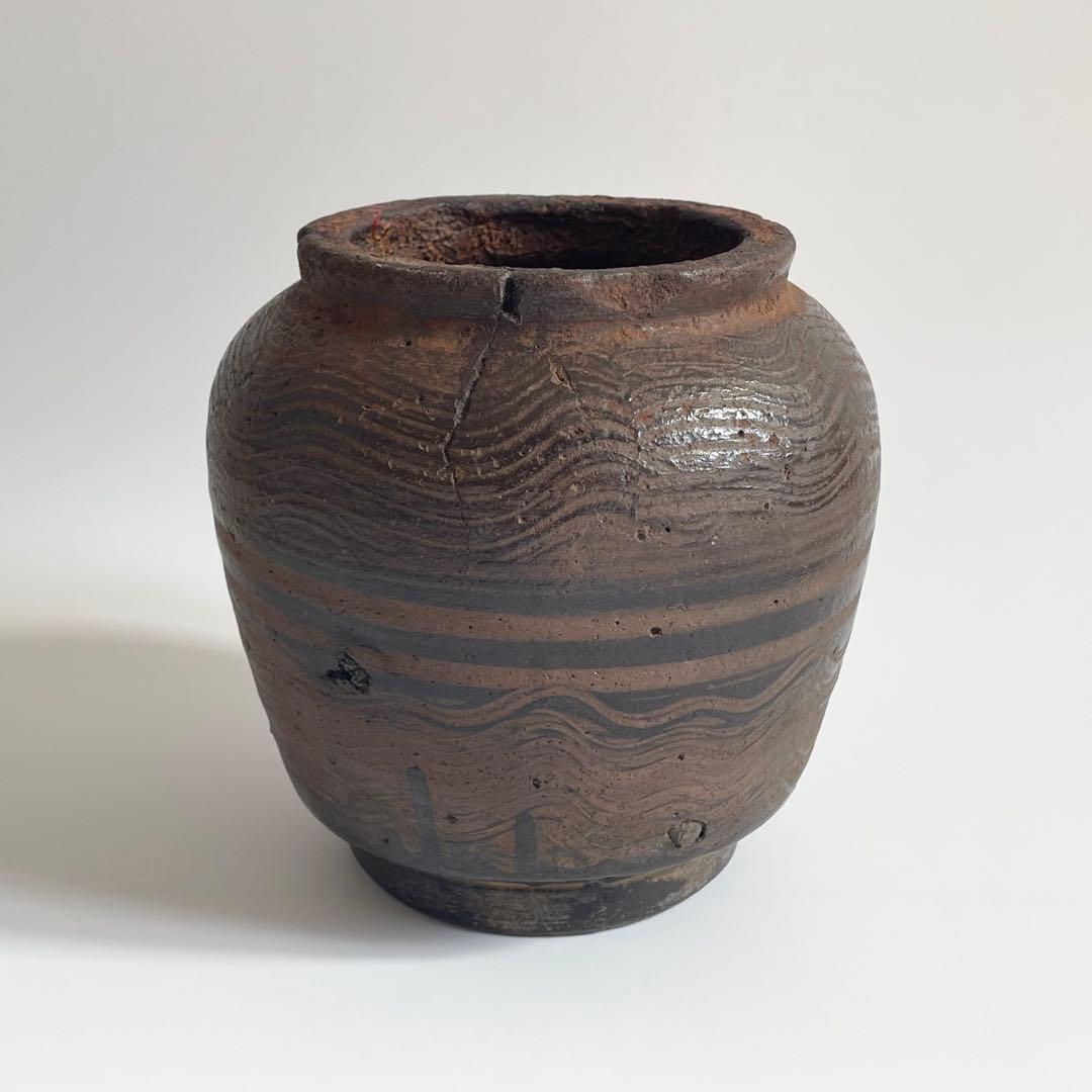 南蛮？ 櫛目波状文壺 ニュウ多い 状態考慮 検）古備前 古信楽 お歯黒壺