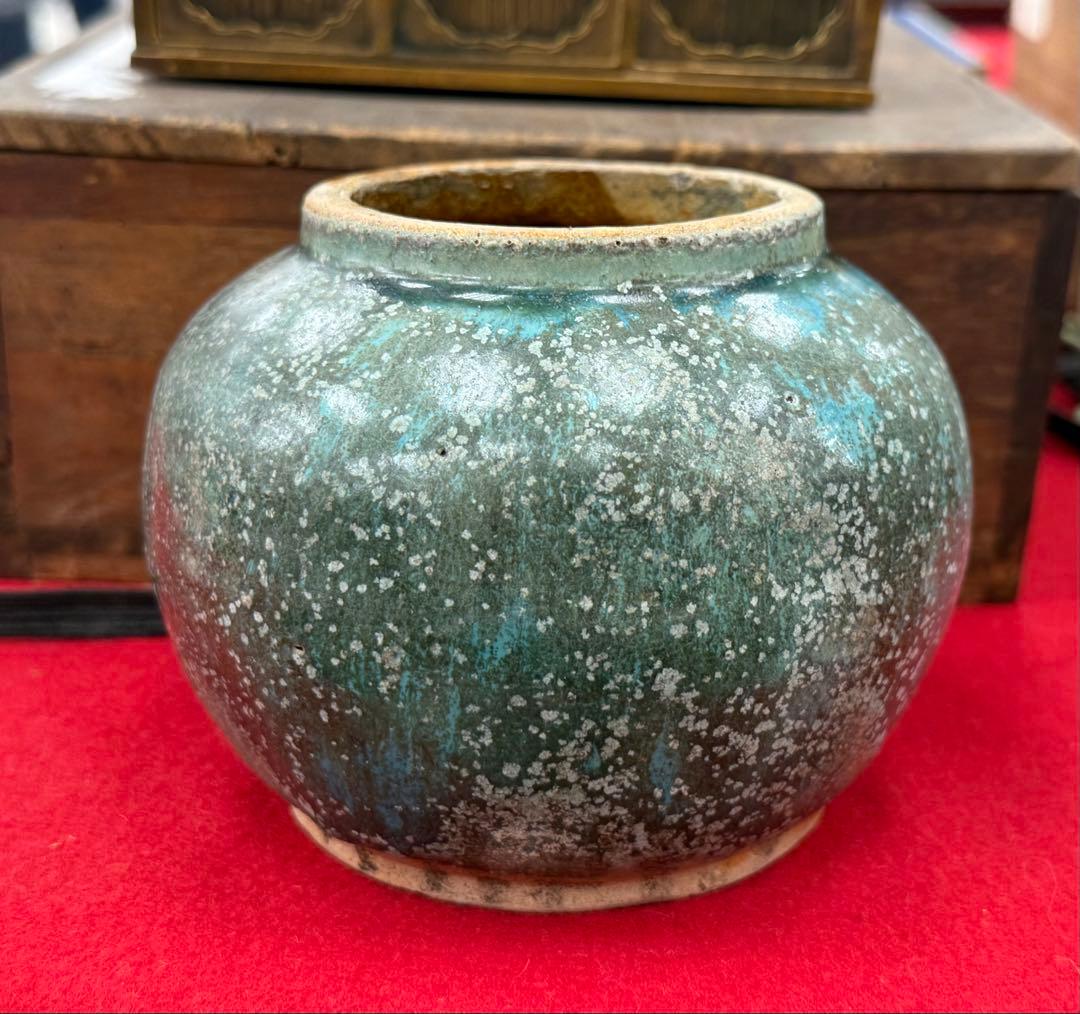 中国　明時代　孔雀藍釉壺　アンティーク　送料込み250503