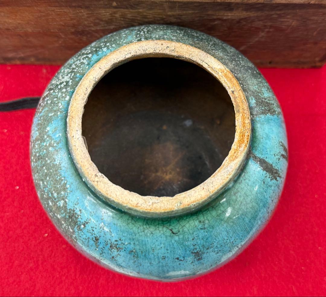 中国　明時代　孔雀藍釉壺　アンティーク　送料込み250503