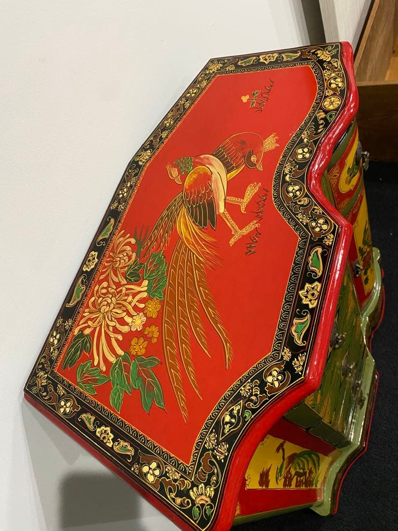 レトロ　ペイント　キャビネット　アジアン　ヴィンテージ