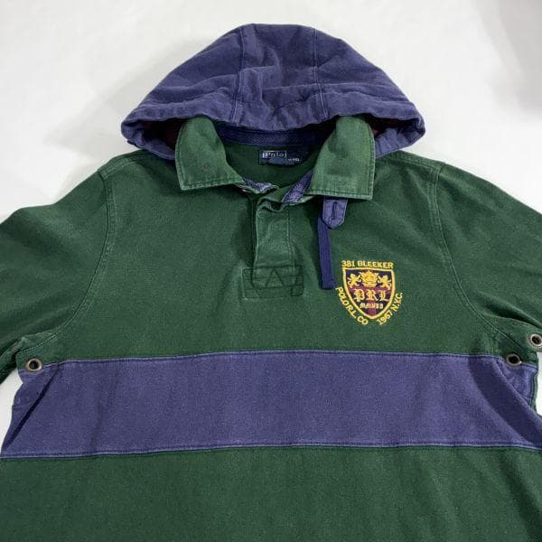 90 00s ポロラルフローレン フード付 ラガーシャツ L 緑 長袖ポロシャツ