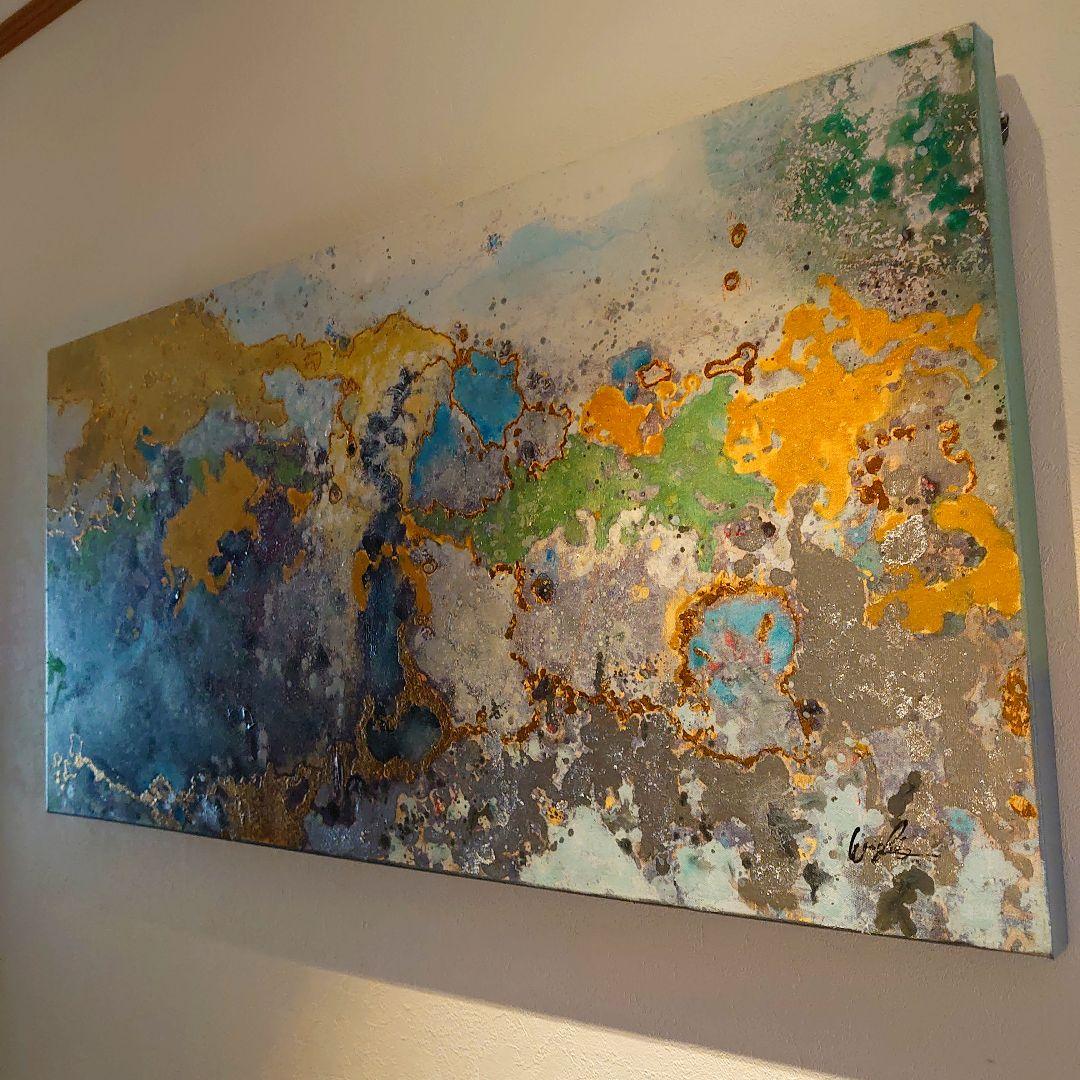 【美品】抽象画　アクリル画　サイン入り　120✕60cm　キャンバス　特大