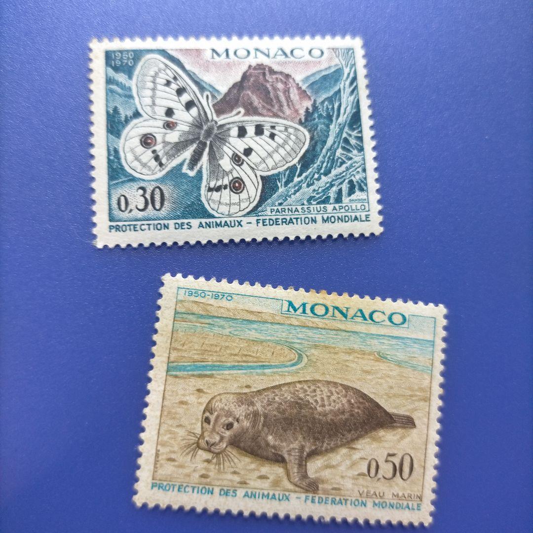 3820 外国切手 モナコ 1970年 国際動物保護協会２０周年 凹版6種完