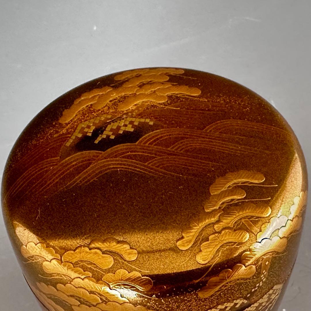 茶道具　岩松蒔絵　大棗　内梨地　山崎敏春　共箱　薄茶器　茶会　棚　豪華　金地