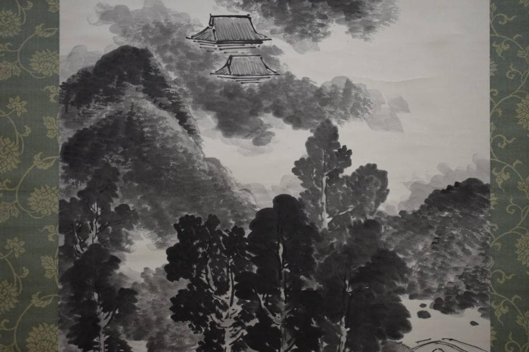 真作/秦金石/萬峰雲烟図/杉共箱二重箱付/布袋屋掛軸HE-206