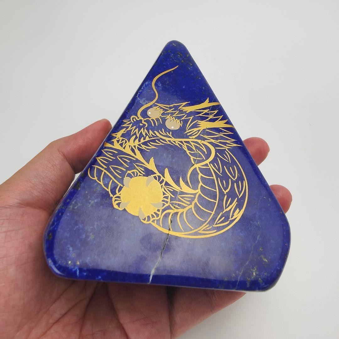 9.五爪の皇帝青金龍　風水開運画　伝統工芸　蒔絵　ラピスラズリ　原石　磨き石　漆