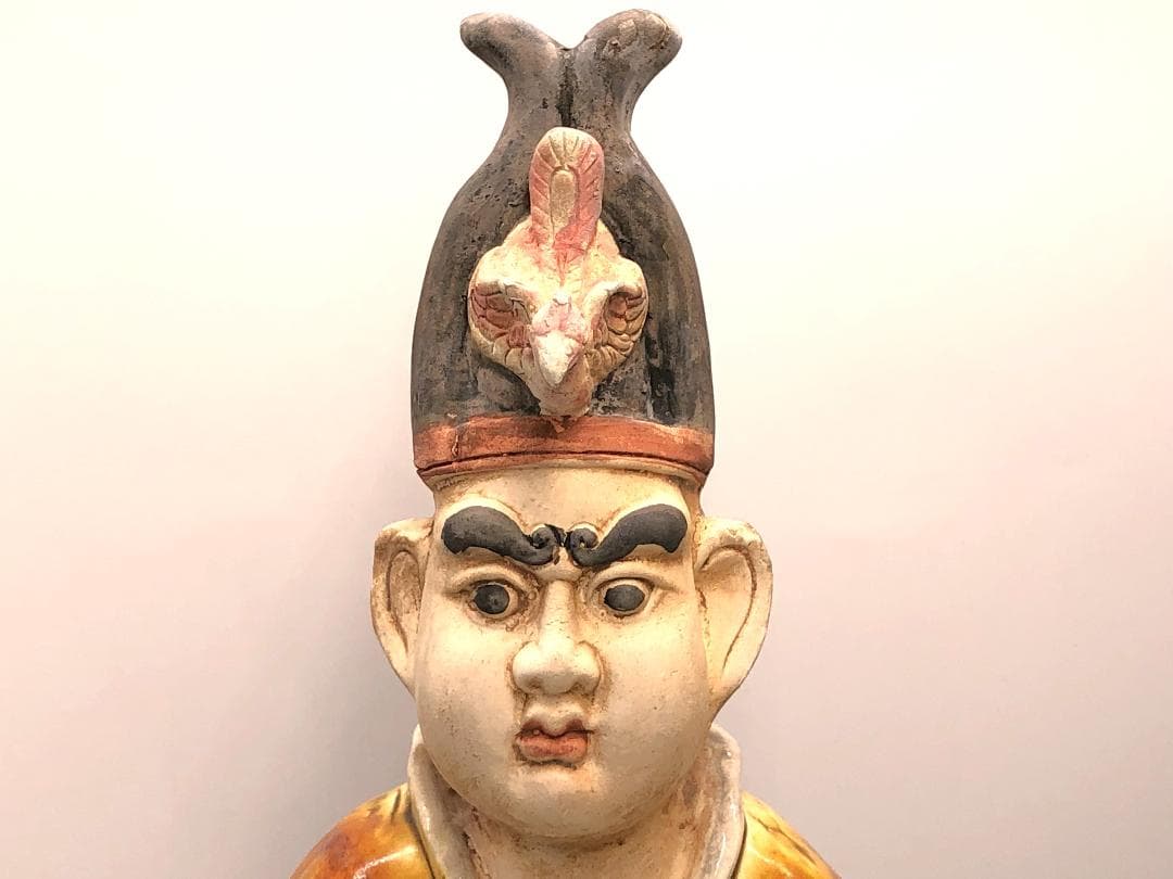 【 三彩人物俑 】 17～18世紀　大型陶俑　美品　56ｃｍ　誂え箱付き