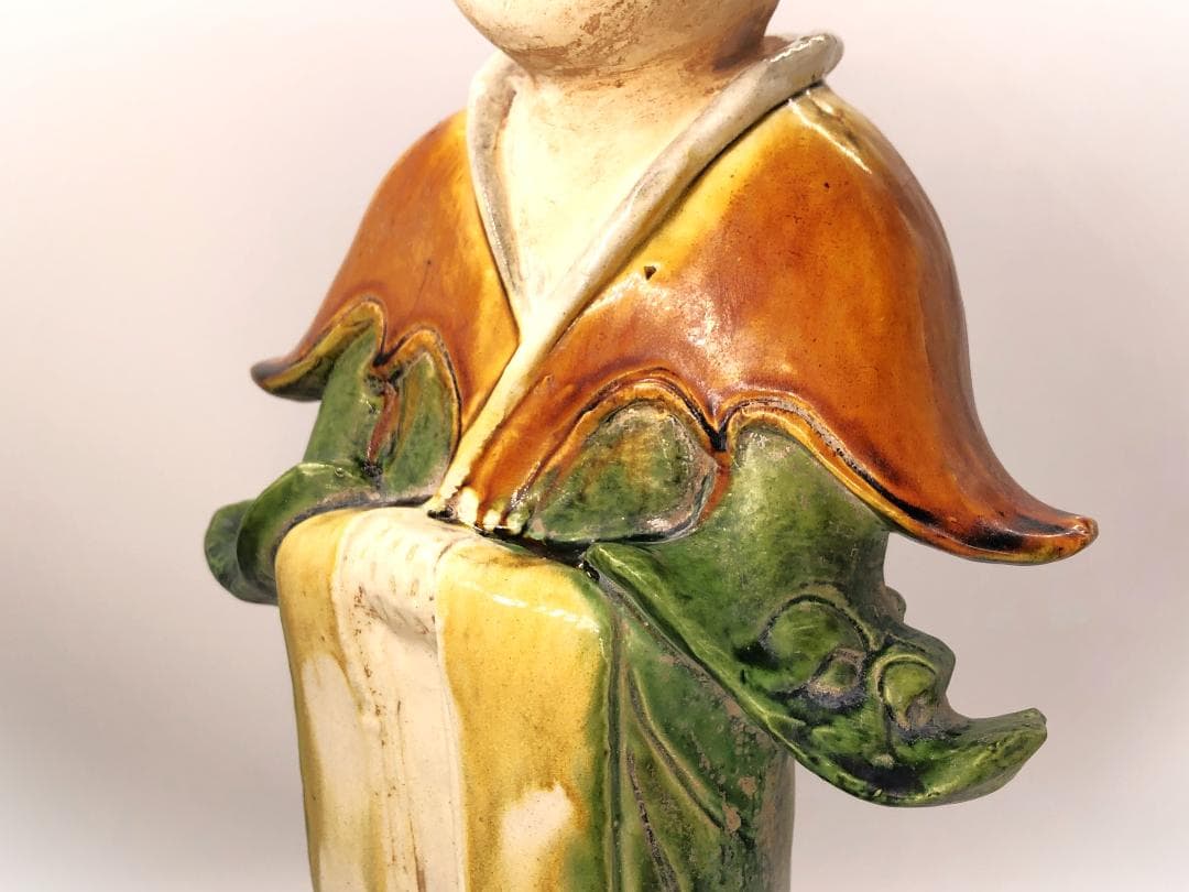 【 三彩人物俑 】 17～18世紀　大型陶俑　美品　56ｃｍ　誂え箱付き