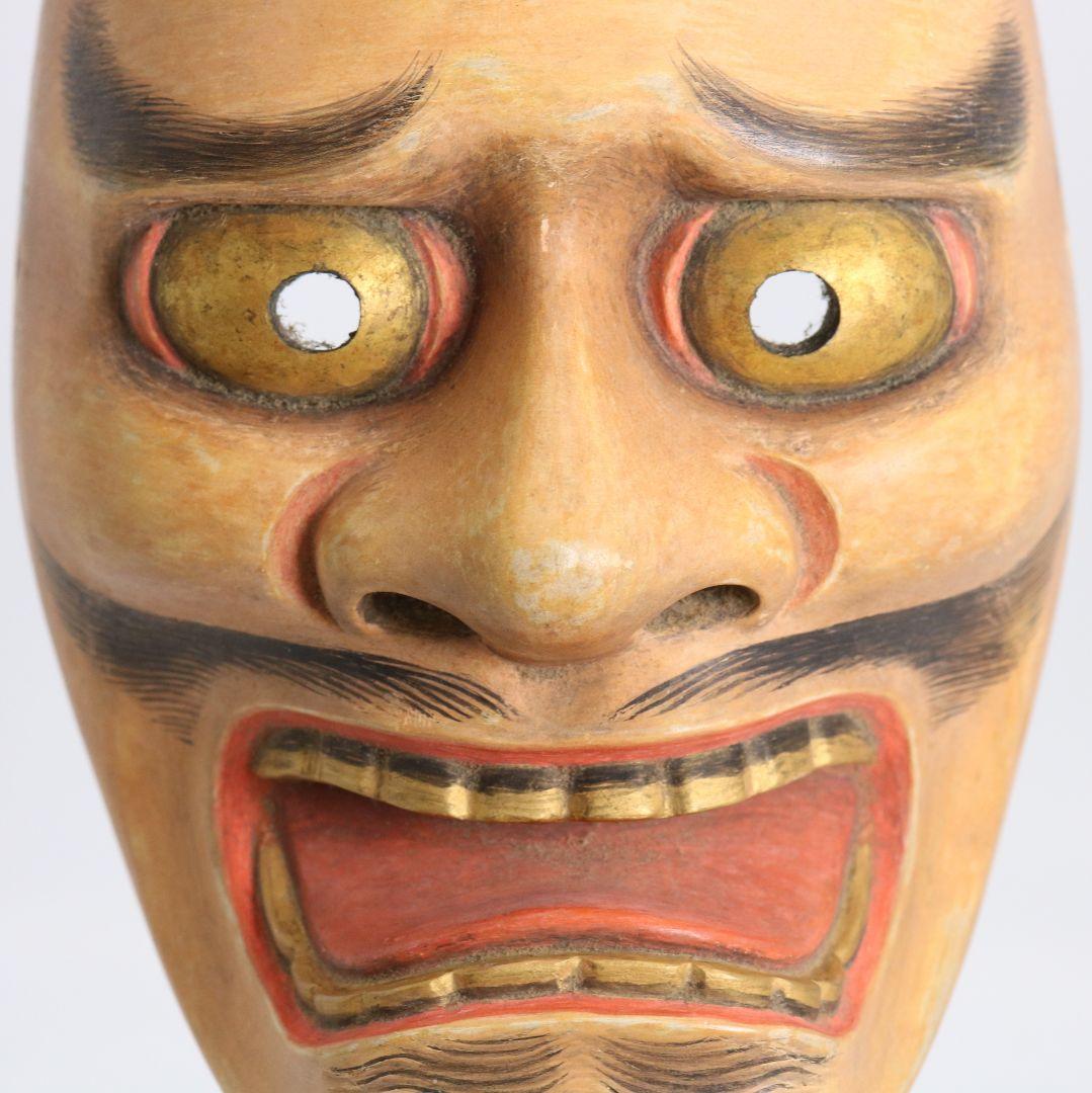 能面 黒髭 竜神 彩色木彫　AC1014