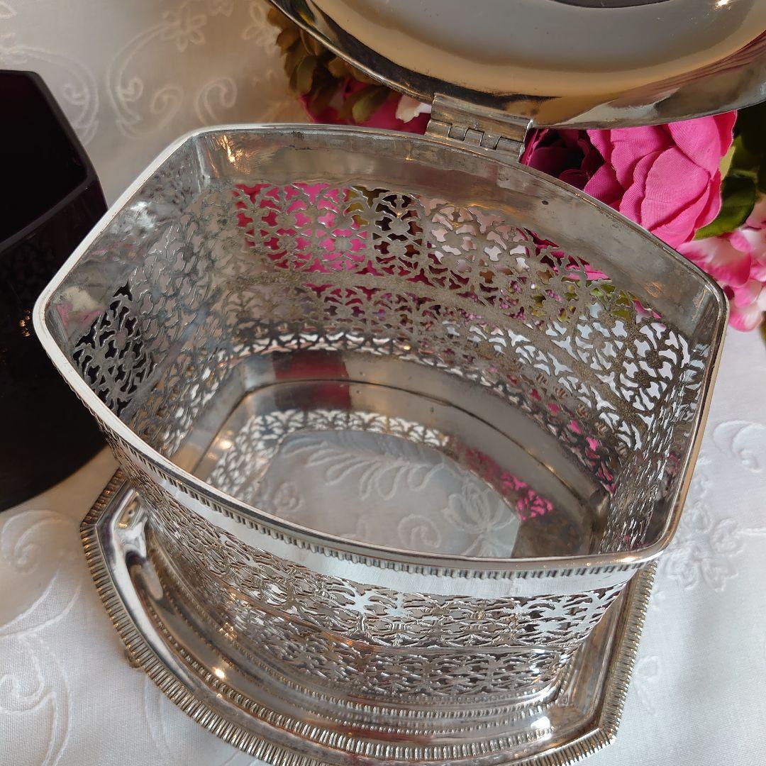 イギリス　アンティーク　ビスケットボックス　ビスケットジャー　シルバー