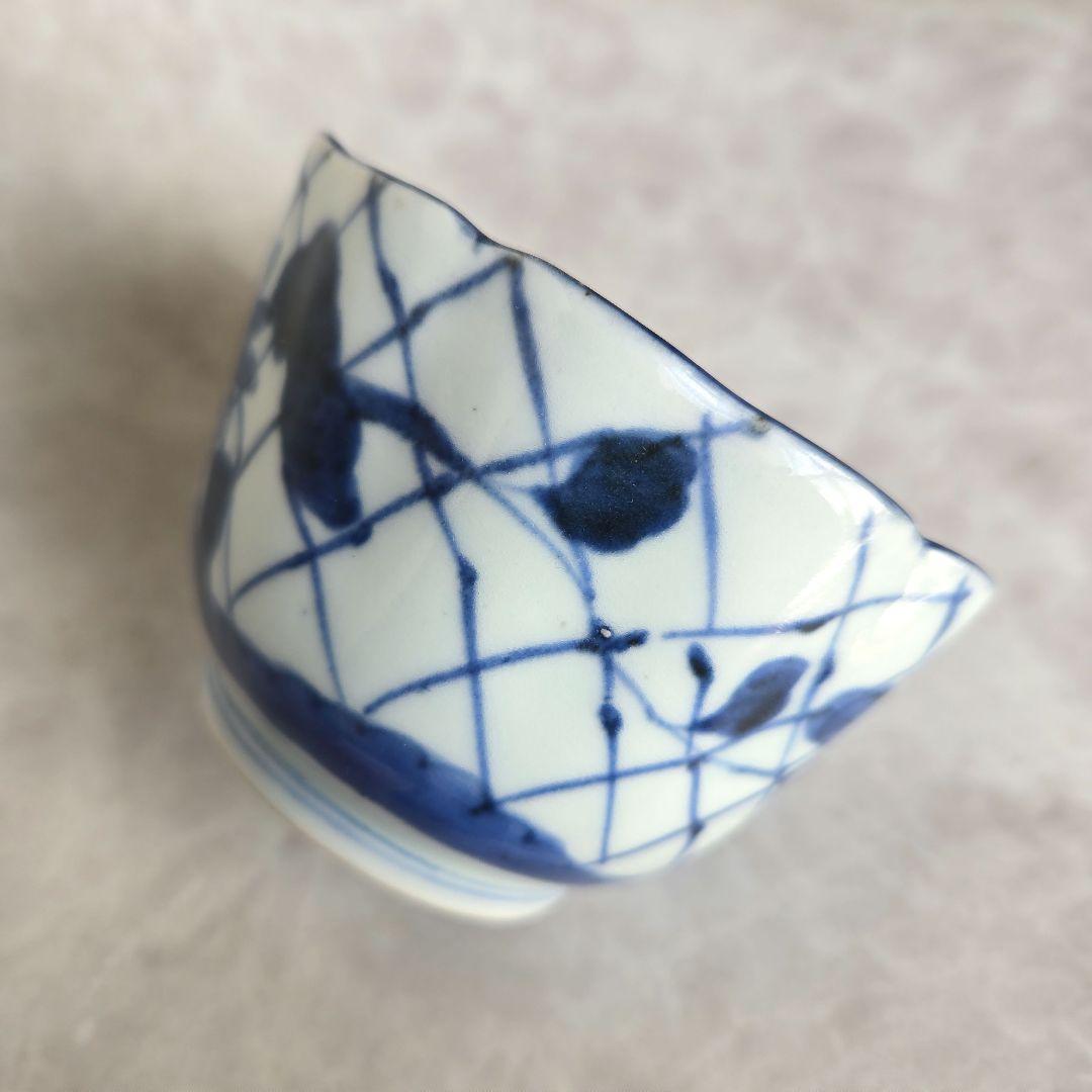 古伊万里　染付　向付　網手　菊花　蕎麦　猪口　江戸　骨董　金継ぎ　アンティーク