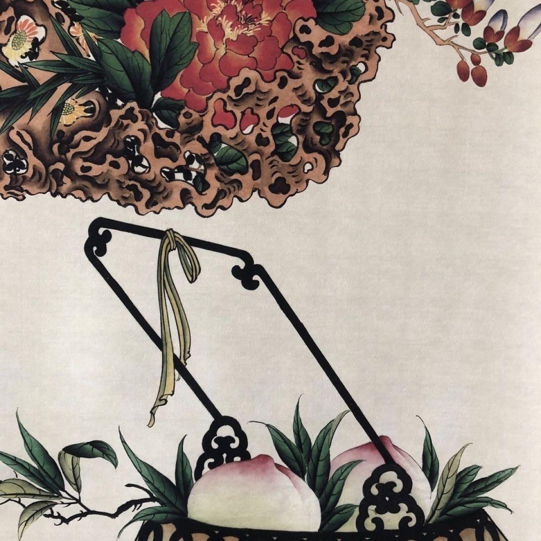 三尺中堂 中国伝統 宮廷花卉図 慈溪宮花図 掛け軸 紙本・表装済み