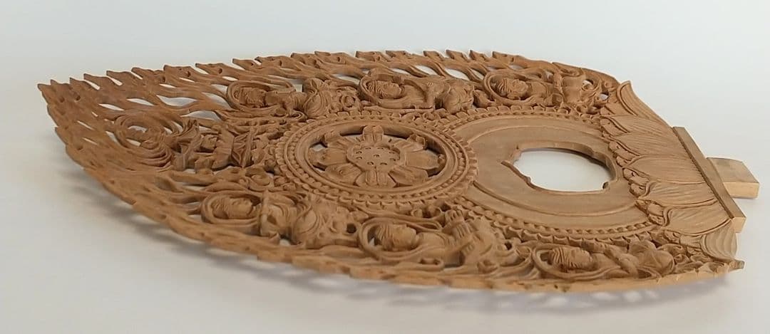 光背(2.5寸坐像用)#433 透し彫 奏楽飛天 宝塔 ◆白檀 木彫 仏像付属品