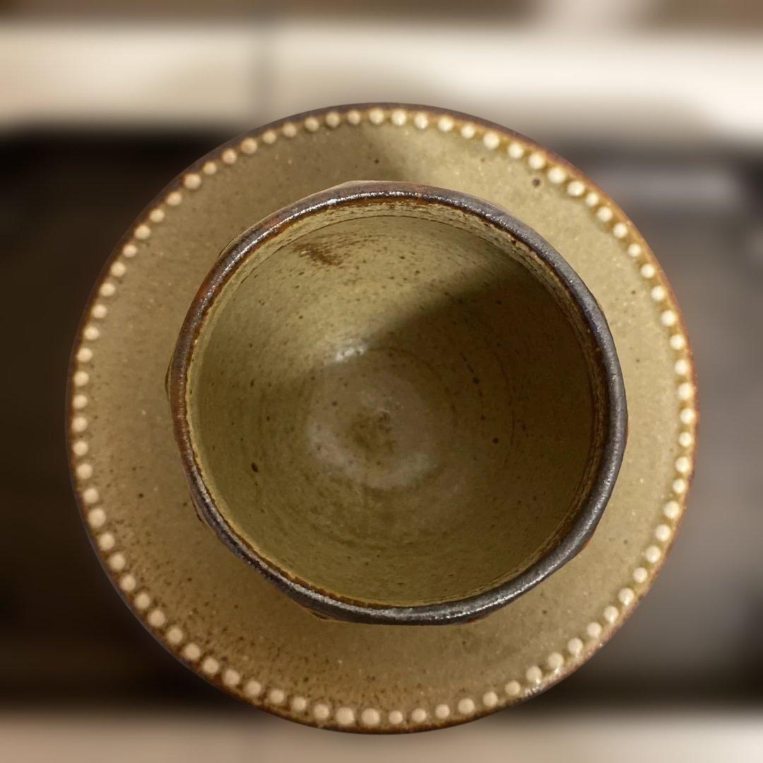 民藝　岩井窯　山本教行さん　灰釉　面取湯呑 & ソーサー