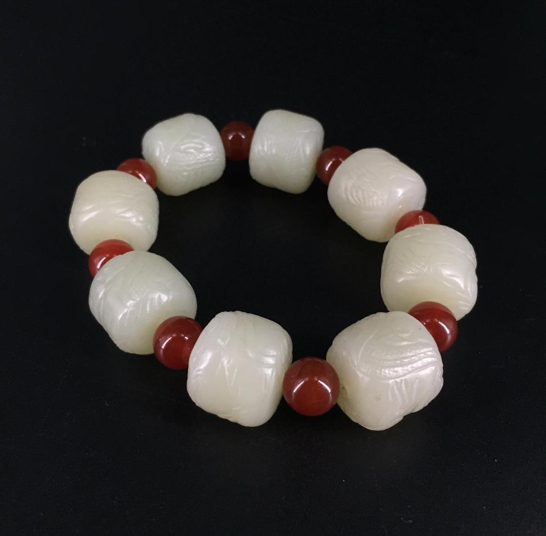 宋代 竜紋ブレスレット 古玉老和田白玉 中国美術骨董アンティークコレクション