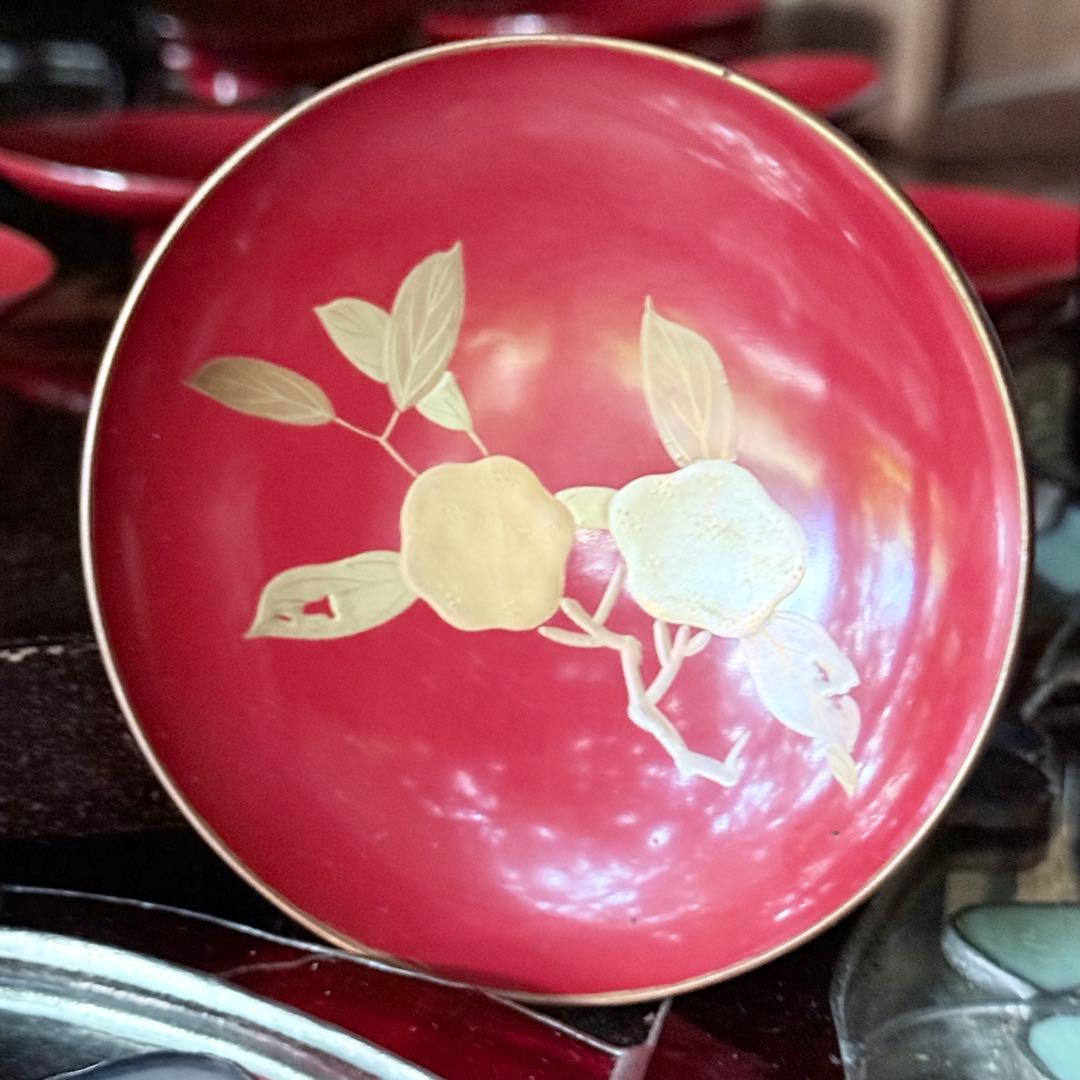 新春特別価格 ‼️高蒔絵『木の実』絵がわり引盃18客➕1プレゼント桐箱入茶道具