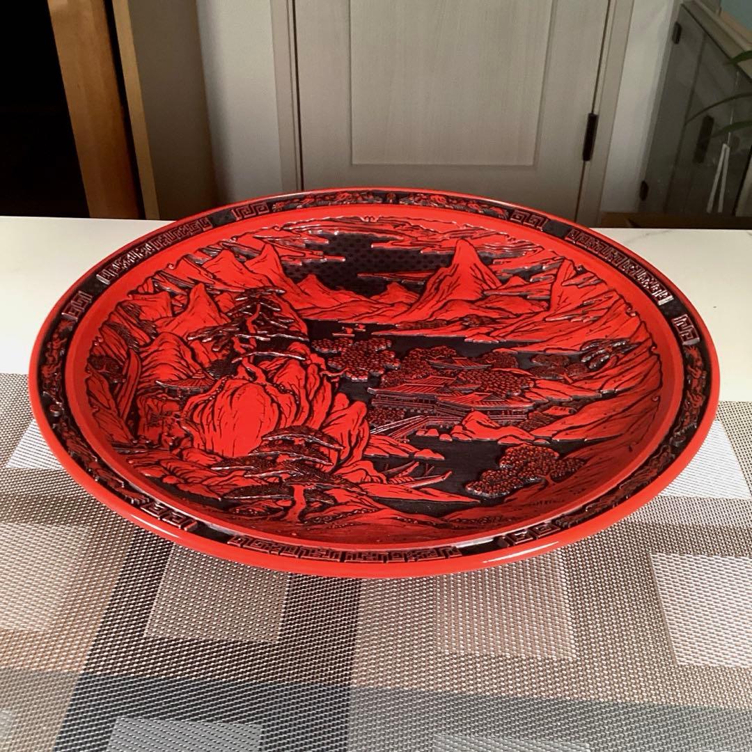 『フォロうー特価』　堆朱　大皿　飾り皿　皿立て付き　特大サイズ