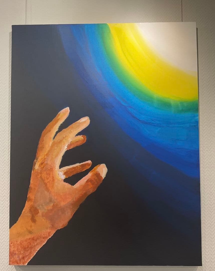 アクリル画 手と光の表現