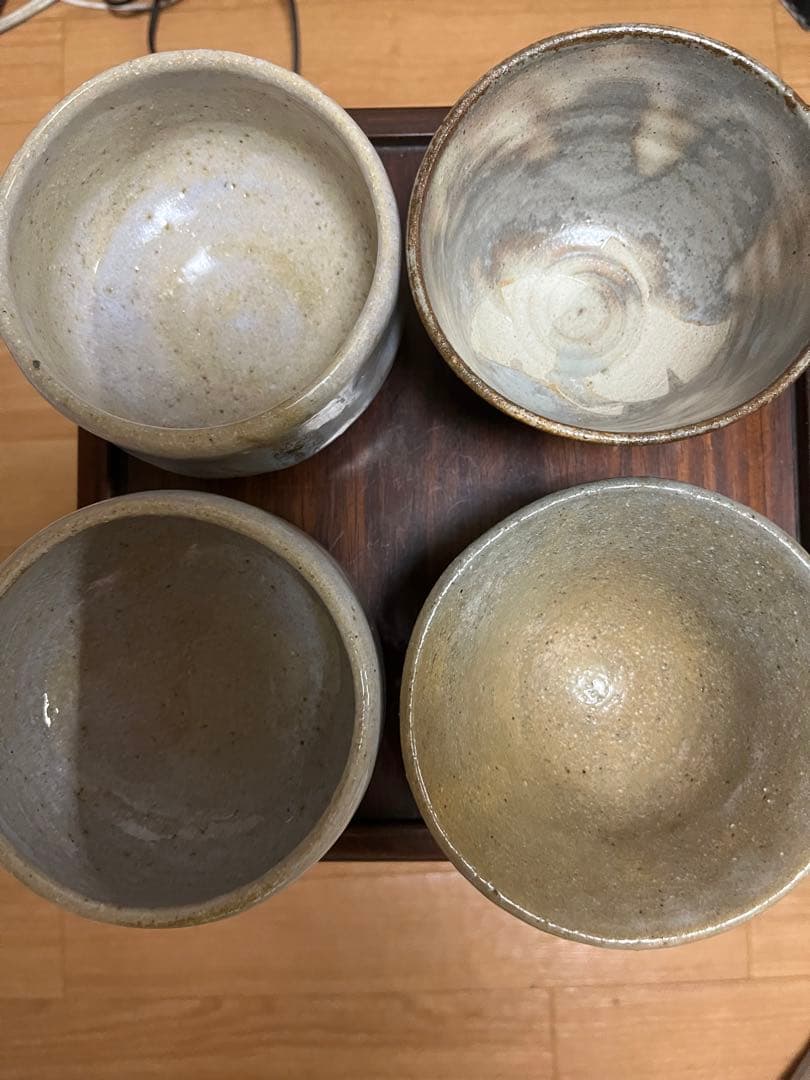 茶道具　ミニ抹茶碗　抹茶碗　陶印有　益子焼他4個セット茶　10〜10.5cm