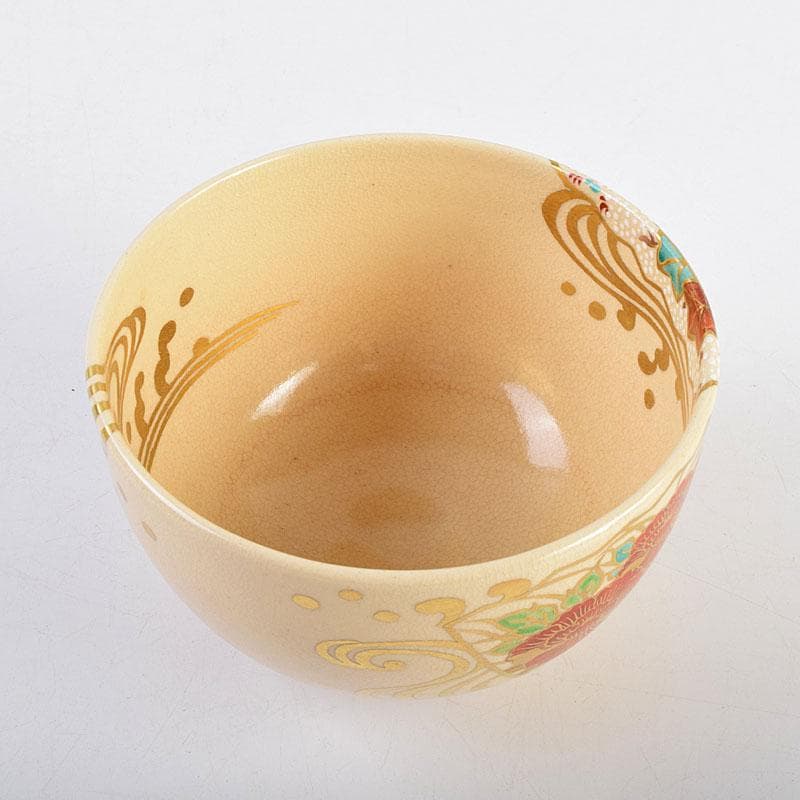 茶道具　京焼　森里陶楽造　色絵金彩　扇流絵　茶碗　共箱　C　8905