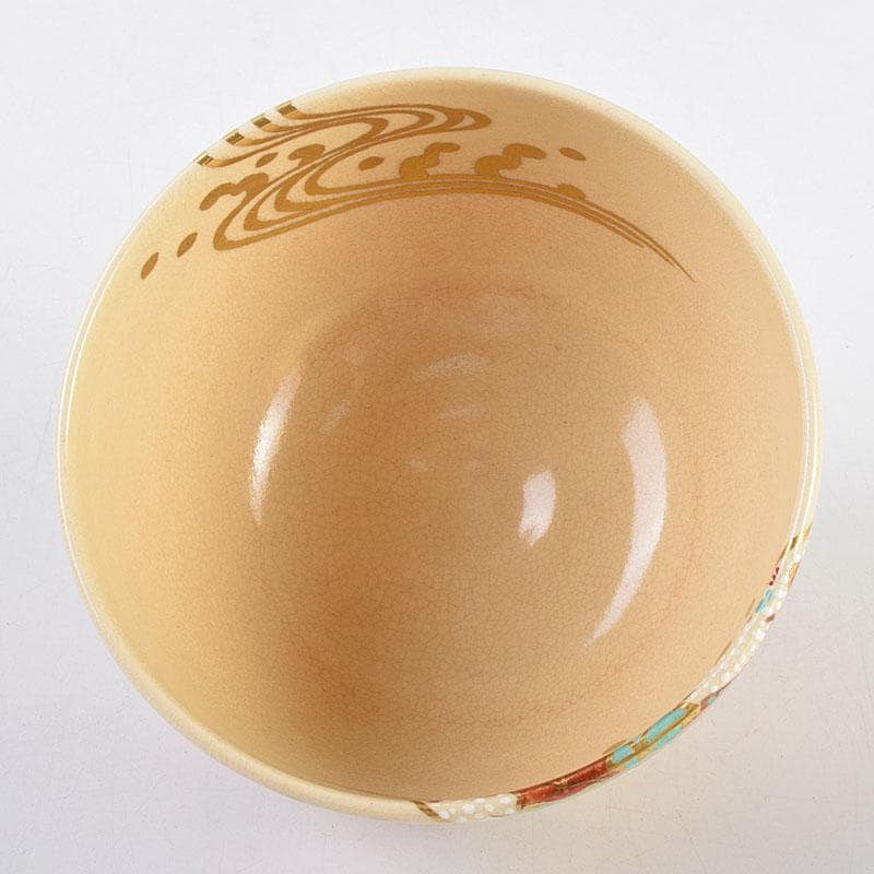 茶道具　京焼　森里陶楽造　色絵金彩　扇流絵　茶碗　共箱　C　8905